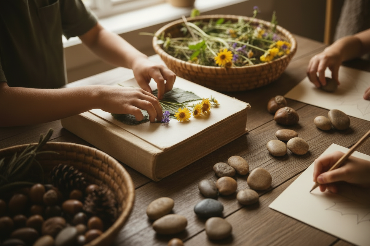 Nature-based homeschool hero - hands only close-up